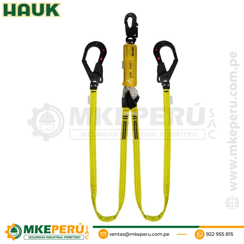 LÍNEA DE VIDA DOBLE DE 1.80 M, CON AMORTIGUADOR DIELÉCTRICO HAUK-DN2GDDD