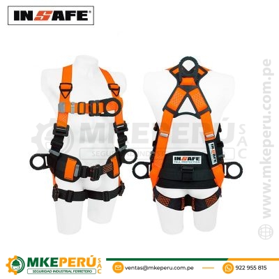Arnés 4 Argollas Tipo H Dieléctrico con Soporte Lumbar IN 8009-1MH-Insafe