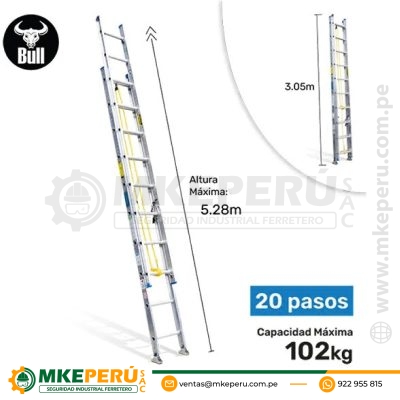 Escalera Aluminio Tipo Telescopica 20 Pasos 102Kg 5.28M Att102-20Ii American Bull Ladder