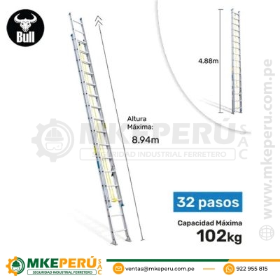 Escalera Aluminio Tipo Telescopica 32 Pasos 102Kg 8.94M Att102-32Ii American Bull Ladder