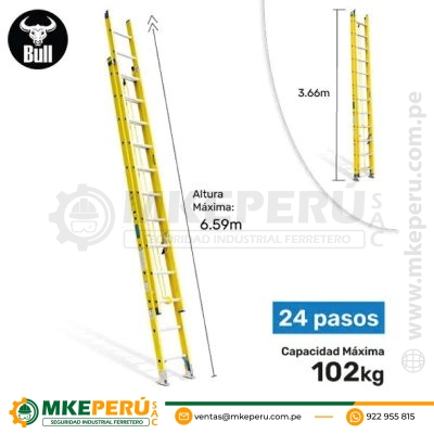 ESCALERA TELESCOPICA DE FIBRA 24 PASOS FTT102-24II AMERICAN BULL