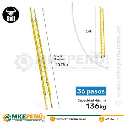 Escalera Fibra Tipo Telescopica 36 Pasos 136Kg 10.17M Ftt136-36Ia American Bull Ladder