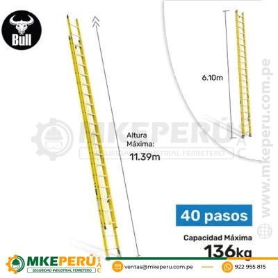 Escalera Fibra Tipo Telescopica 40 Pasos 136Kg 11.39M Ftt136-40Ia American Bull Ladder