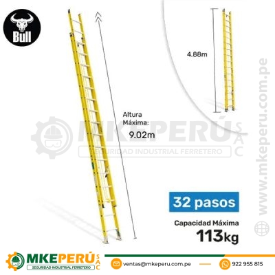 ESCALERA TELESCOPICA DE FIBRA 32 PASOS AMERICAN BULL «FTT113-32I»