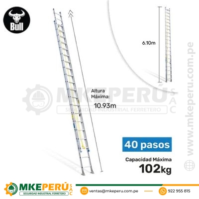 Escalera Aluminio Tipo Telescopica 40 Pasos 102Kg 10.93M Att102-40Ii American Bull Ladder