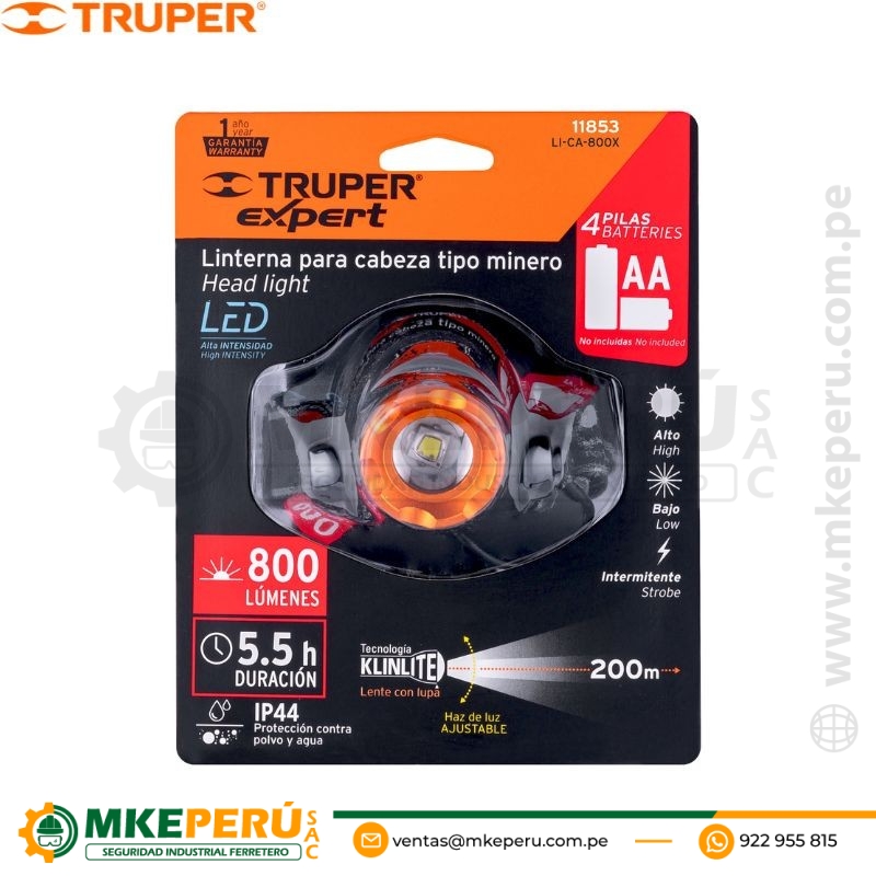 Linterna Frontal De Minero 800 Lm Truper 11853 - Imagen 2